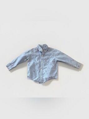 Janie and Jack Sz 2T Toddler Boys Button-Down Shirt Sailboats Blue White